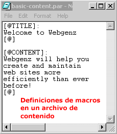 Ejemplo de archivo de contenido en Webgenz